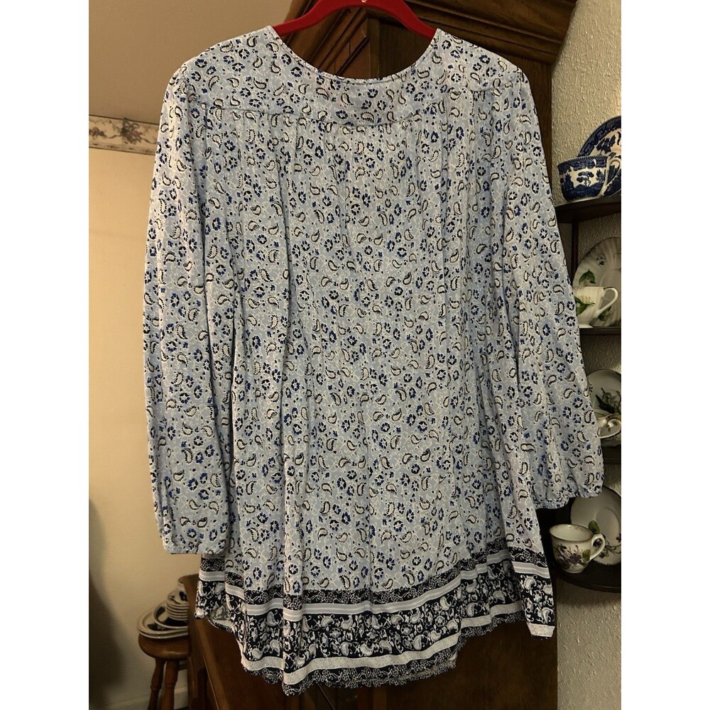 St John's Bay Blue Paisley Long Sleeve Pullover Blouse Size XXLT BoHo Peasant - Picture 8 of 10